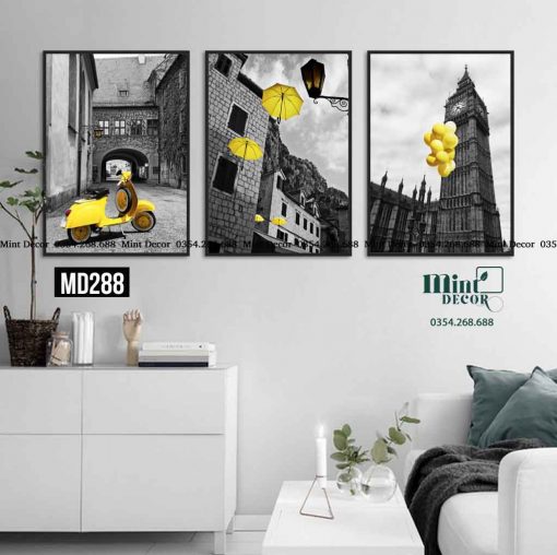 Bộ 3 Tranh Điểm Nhấn Màu Vàng