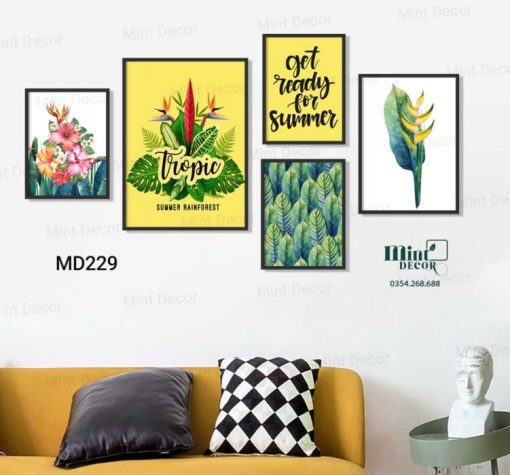 Bộ 5 Tranh Hoa Lá Tropic