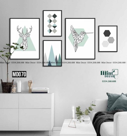 Bộ 5 Tranh Nghệ Thuật Hươu Hình Học