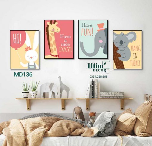 bộ 4 tranh động vật ngộ nghĩnh