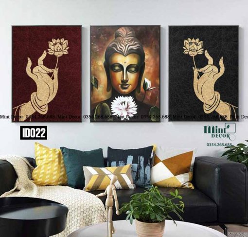 Bộ 3 Tranh Phật Và Sen