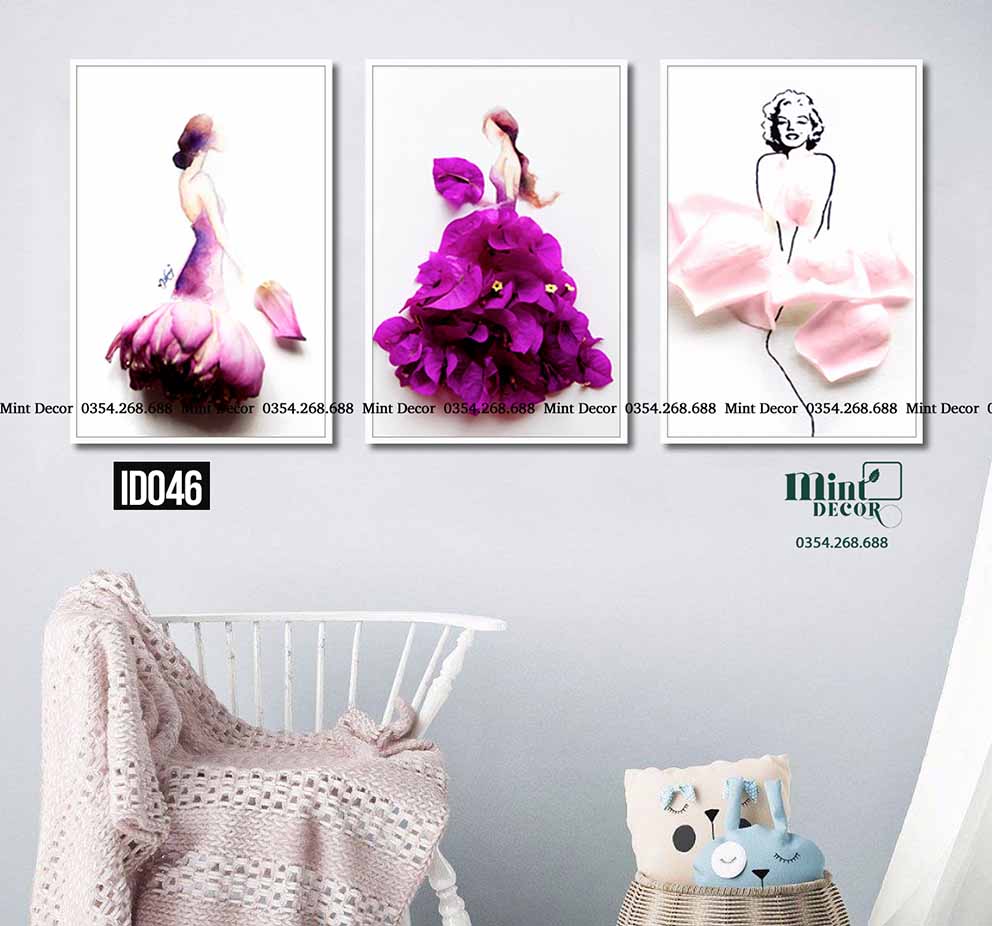 Bộ 3 Tranh Cô Gái Thời Trang - Trang Trí Phòng Ngủ Đẹp | Mint Decor