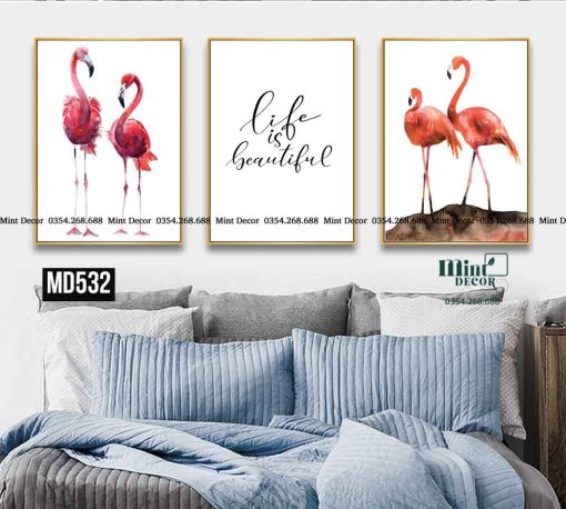 Bộ 3 Tranh Đôi Chim Hồng Hạc
