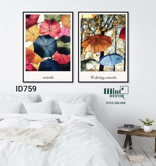 Bộ 2 Tranh Những Chiếc Ô Sắc Màu Treo Tường Phòng Ngủ Đẹp