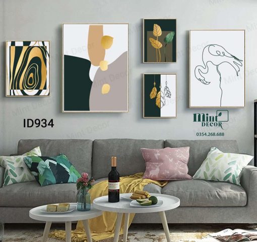 Bộ 5 Tranh Nghệ Thuật Trắng Đen Vàng