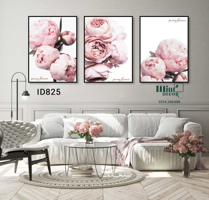 bộ 3 tranh hoa mẫu đơn peony