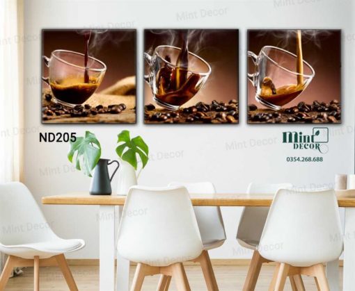 bộ 3 tranh ly cà phê thơm ngon nóng hổi