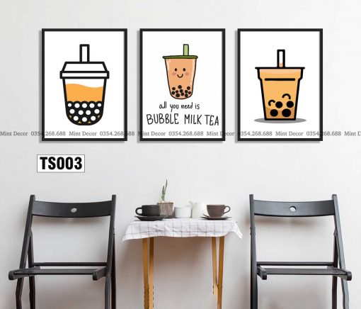 Bộ 3 Tranh All I Need Is Bubble Milk Tea