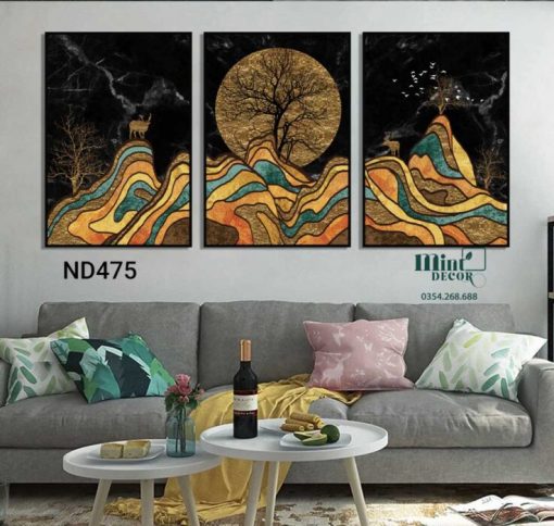 bộ 3 tranh hươu và các tầng đất đồi