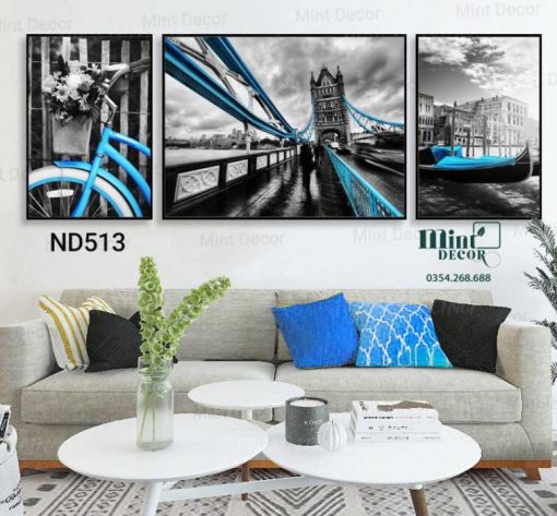 bộ 3 tranh sắc xanh phố âu