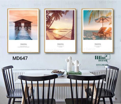 bộ 3 tranh cảnh biển hoàng hôn