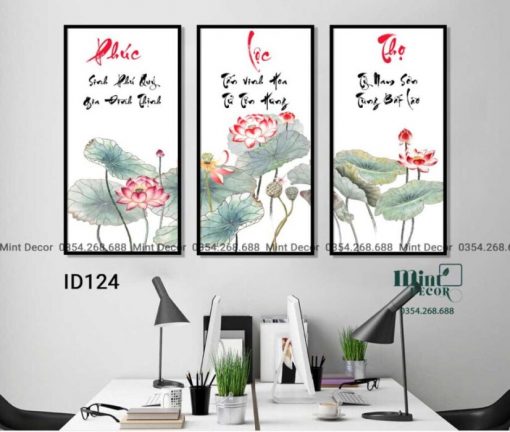 Bộ 3 Tranh Hoa Sen Phúc Lộc Thọ