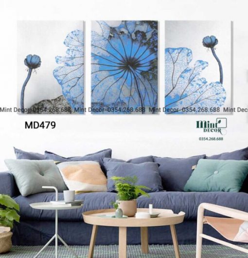 bộ 3 tranh lá sen cách điệu