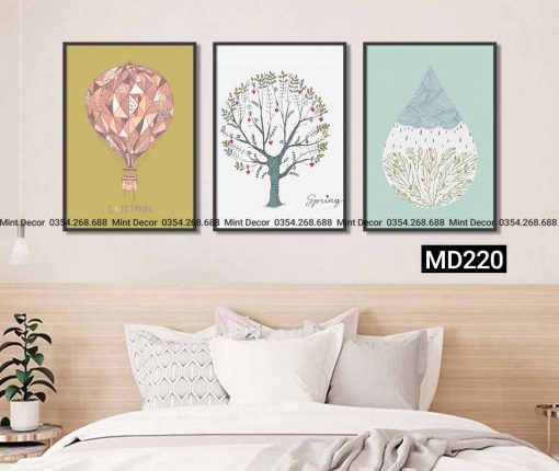 Bộ 3 Tranh Cây, Khinh Khí Cầu Và Giọt Nước