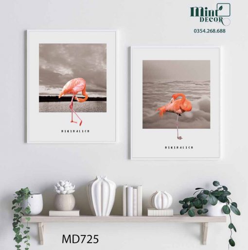 bộ 2 tranh hồng hạc minimalism