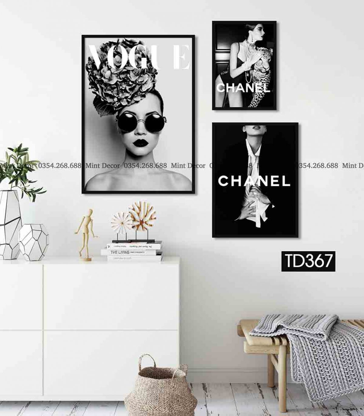 Bộ 3 Tranh Chanel - Tranh Canvas Trang Trí Shop, Spa, Salon Đẹp